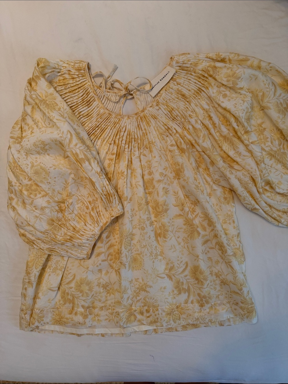 Loeffler Randall Smocked Neck Floral Peasant Blouse - Yellow